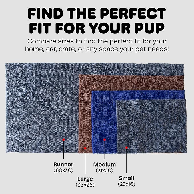 Dog Gone Smart Dirty Dog Doormat - Super Absorbent Polyamide Rug Pulls in Moisture & Dirt - Fast Drying for Clean Floors, Non-Slip, Machine Washable Mat for Muddy Paws - Grey, 31 x 20 Inches