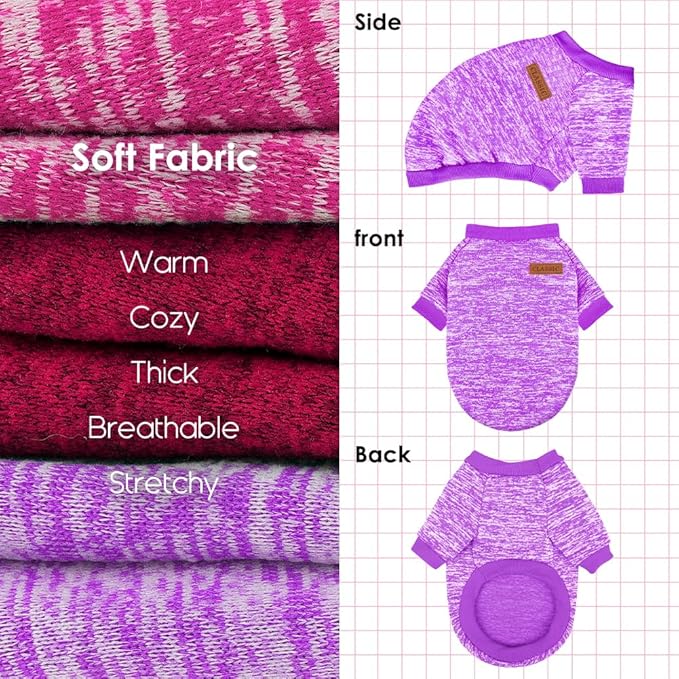 3 Pack Dog Sweaters for Small Dogs Girl Boy Winter Fleece Clothes Warm Soft Dog Sweatshirt Outfit for Dogs Cats Pet Apparel (Wine Red, Small)