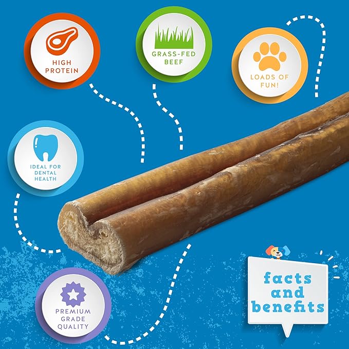 Jack&Pup 12 Inch Standard Bully Sticks for Medium and Large Dogs (5 Pack) Single Ingredient Dog Chew Bully Stick