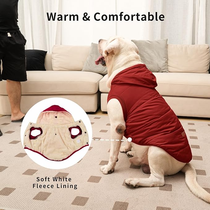 Fleece Lining Extra Warm Dog Hoodie in Winter for Large Dogs Jacket Pet Coats with Hooded,Red XL