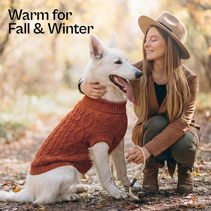 Parisian Pet Unisex Dog Sweaters - Pull Over, Turtle Neck Dog Sweater - Cable Knit Terracota Thick Pet Sweater - Fall, Winter Puppy Clothes - Flexible Arm Holes Sweater for Small Dogs - XS