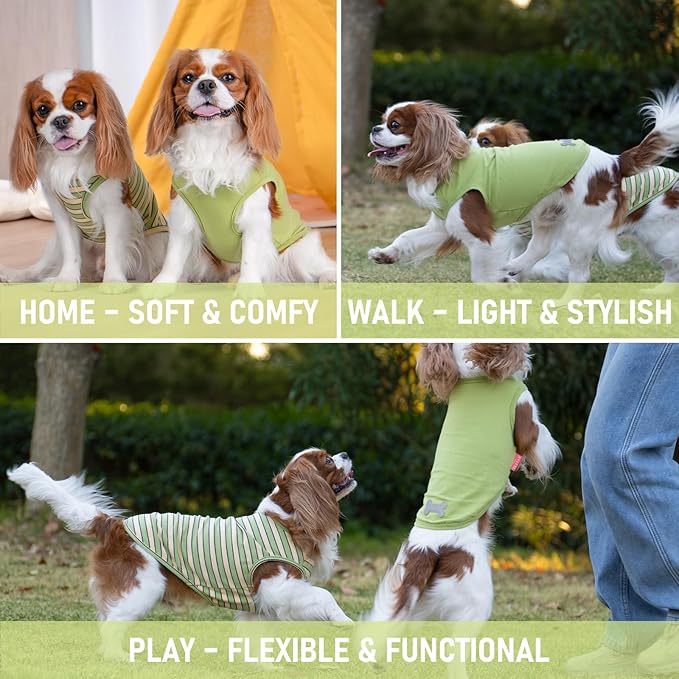 KYEESE 2Pack Dog Shirt, Soft Striped Dogs T Shirts, Lightweight Pet Tank Top, Sleeveless Dog Shirt for Large Dogs, Stretchy Comfortable Pet Vest, Green, 3XL