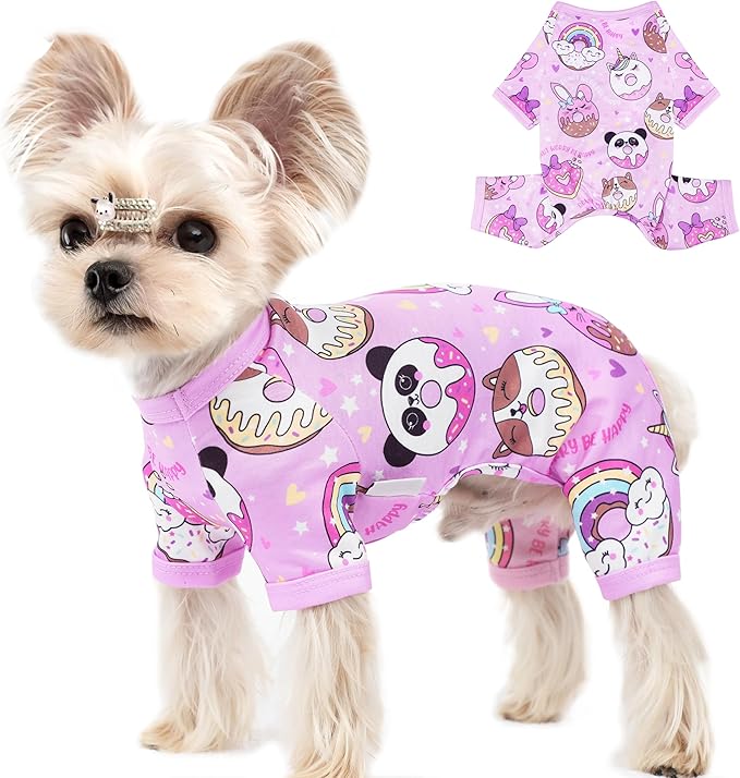 Dog Pjs XS~XXL Small Medium Dog Clothes Cute Puppy Pajamas Doggie Onesie for Summer Bright Patterns Pet Clothes Cat Onesie 4-Leg Doggy Jumpsuit (Purple, Medium)
