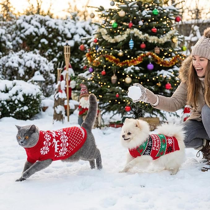 2 Pack Dog Cat Sweaters Size M - Warm Knit Pet Sweater Bundle for Small Dogs Cats 5-7kg, Soft Turtleneck Winter Pet Clothes with Colorful Patterns, Pullover Apparel for Puppies Kittens Small Pets