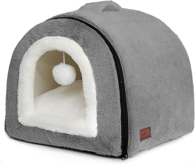 OMIVIER Cat Bed for Indoor Cats，Foldable cat cave，Anti-Slip & Water-Resistant Bottom，cat Houses for Indoor Cats or Small Dogs, Kitten Tent, Rabbit Bed，2 in 1 pet Bed (Dark Grey)