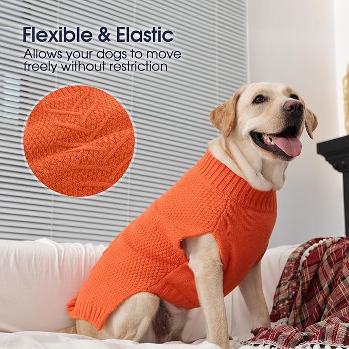 IECOii Large Dog Sweater - Neutral Thick Warm Sweater for Large Dogs (Male & Female), XL, Beagle & Corgi Sizes - Orange- Perfect for Christmas, Thanksgiving & Halloween