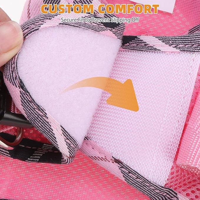 KOOLTAIL Dog Harness and Leash Set, Cute Pink Girl Dog Harness Medium Sized Dog, Step in No Pull Soft Mesh Pet Vest Harness Collar for Dogs Cats, Plaid Puppy Halters for Outdoor Walking, Pink M