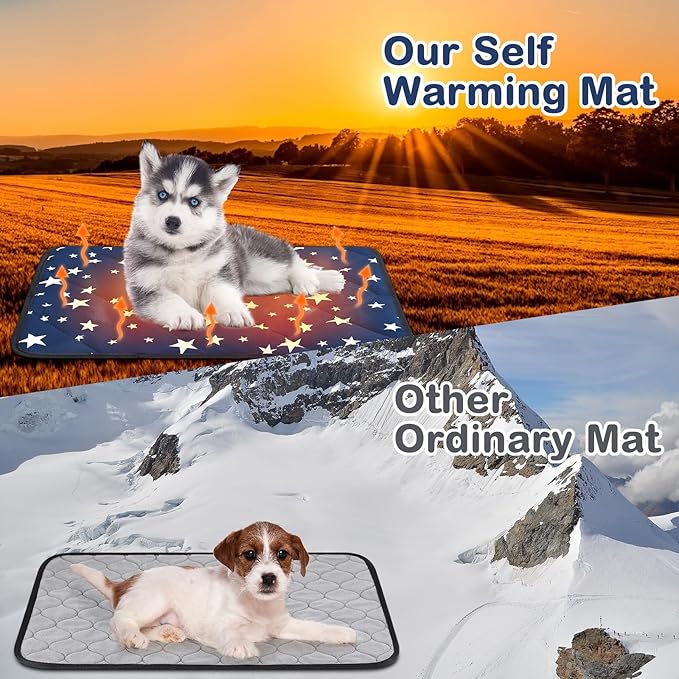 Namalu 4 Pack Self Warming Cat Bed Self Heating Cat Mat Star Pattern Soft Dog Crate Pad Thermal Pet Mat Anti Slip Kennel Dog Washable Warming Bed for Outdoor Indoor(18 x 24 Inch,Blue)