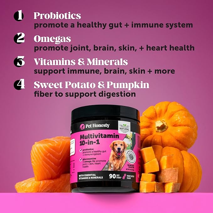 Multivitamin Dog Supplement, Glucosamine Chondroitin for Dogs, Probiotics, Omega Fish Oil, Dog Supplements & Vitamins, Vitamins for Skin and Coat Allergies (Chicken 90 ct)