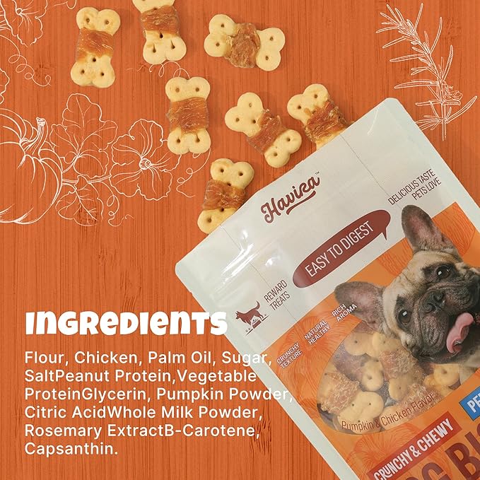 Havira Chicken Wrapped Biscuits Dog Treats, 16oz Training Treats for Dogs Rewards Snacks for Small & Large Breeds, Pumpkin Flavor