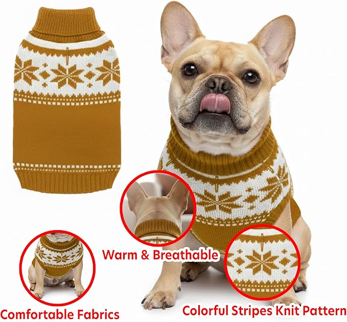 Grewear Colorful Stripes Pattern Pets Knit Sweater, Warm Comfortable Knit Sweater for Pets, Soft Cozy Winter Pet Clothes, Stylish Multi-Colored Sweater for Dogs & Cats Mustard XS