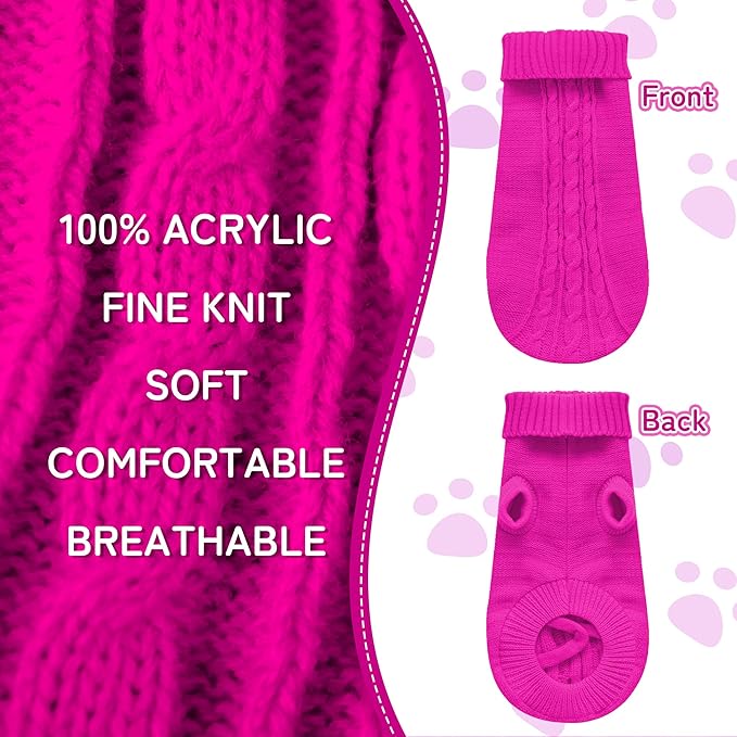 Knitted Dog Sweater for Mini/Small Dogs, Pullover Turtleneck Pet Sweaters, Winter Dog Clothes, Warm Soft Winter Holiday Cat Sweater, Rose Red, XXS