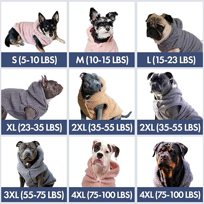 Spark Paws Fleece Dog Jacket, Hooded Sweater Vest, Warm Coat for Winter - Suitable for Small Medium Large XL XXL Breeds - Beige - 4XL