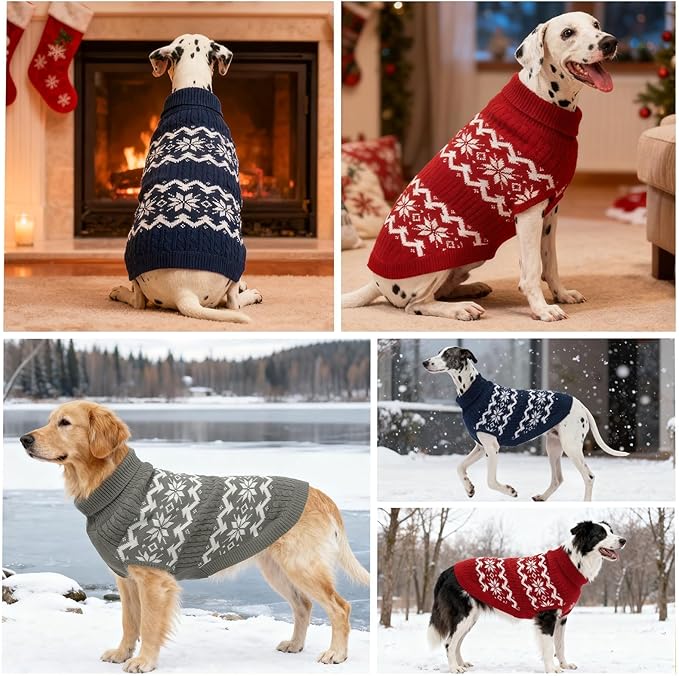 BEAUTYZOO Dog Christmas Sweater for Large Dogs Boy Girl,Thick Warm Winter Turtleneck Pullover Cable Knit Big Dog Sweaters Pitbull Labrador Golden Retriever Clothes Male Female Pet Jacket, Grey L