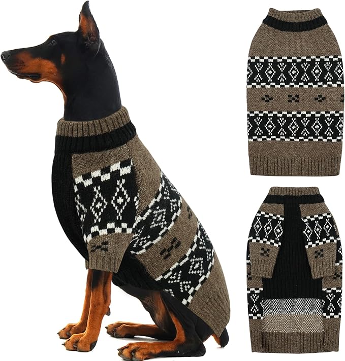 IECOii XXXL Dog Sweater for Extra Large Dogs Boy, Big Boy Dog Winter Sweaters with Mid Neck, Doberman Sweater for Dogs Large Breed, Easy On Pullover Knitwear for Cold Weather, Brown, 3XL