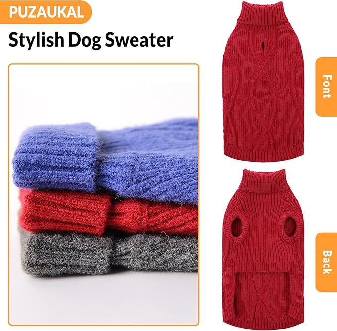 Dog Sweater Pullover, Cable Knit Dog Christmas Sweater, Dogs Sweaters for Small Medium Large Dogs with Harness Hole,Puppy Sweaters Boy Or Girl(Wine Red,XXL)