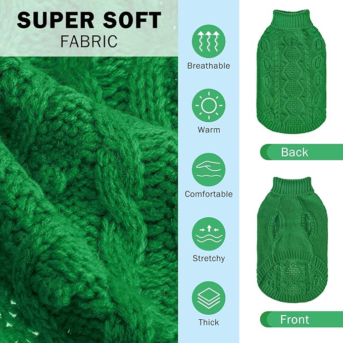 SCENEREAL XXXL Dog Sweater Boy Girl, Fall Winter Soft Warm Knitted Extra Large Dog Clothes Sweatershirt, Classic Turtleneck Pullover Outfits with Leash Hole, Pet Knitwear Apparel, Green