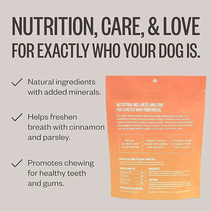 Ollie Dental Chews for Medium Dogs, 12 Oz, Fresh Breath, Teeth Cleaning Treats, Sticks for Dog Oral Care, with Parsley and Cinnimon, for Pups 26-50 lbs