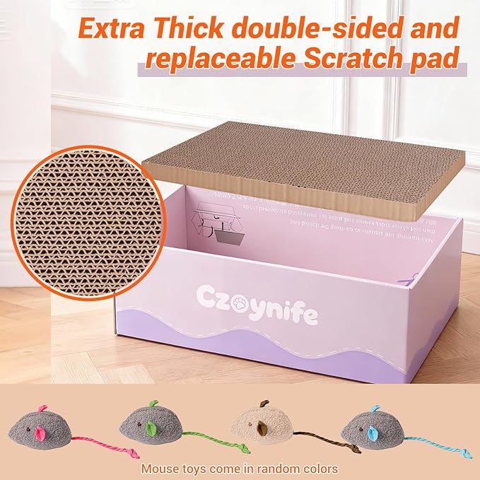 Czoynife 3PCS Cat Scratcher Cardboard, Oval Cat Scratch Pad Bowl Nest for Indoor Cats, Round Cat Scratching Board Corrugated Lounge Cat Bed, Furniture Protector for Couch (Purple, 15.7 * 10 in)