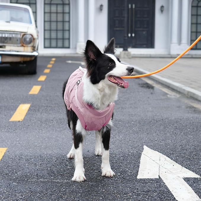 Dog Jacket with Harness,Fleece Lined Warm Puppy Coat for Winter,Soft Windproof Small Dog Vest,Light Pink S