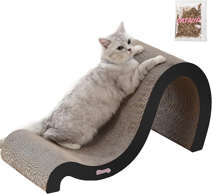 THE LICKER STORE CSR1013A Kona 27" Modern Cardboard Double-Sided Wave Cat Scratcher with Catnip, Ink