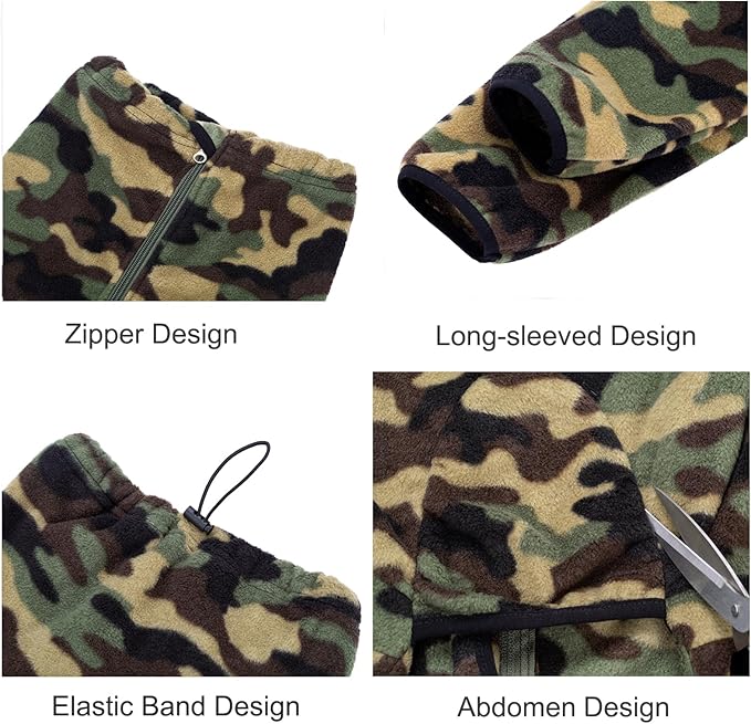 Dog Winter Coat for Large Medium Small Dogs, Warm Fleece High Collar Full Body Dog Jumpsuit Comfortable Onesie Apparel (Camouflag, 2X-Large)