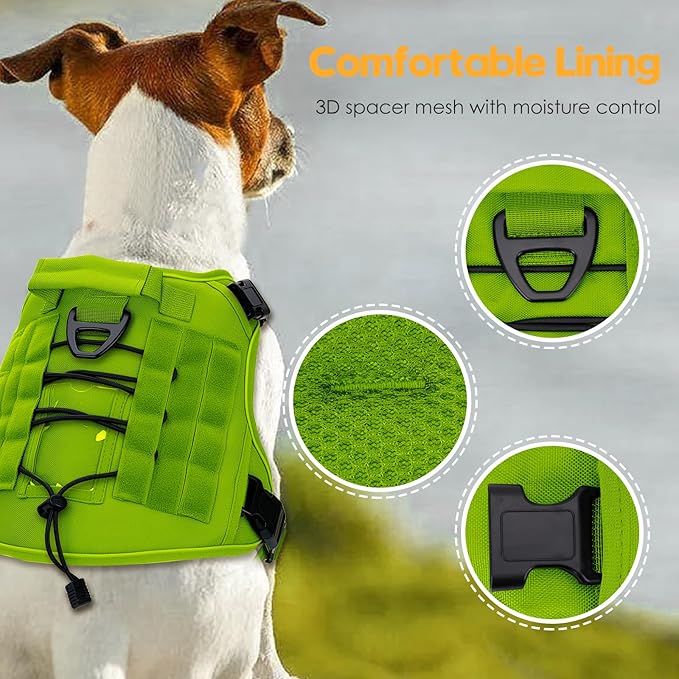 Heavy-Duty Tactical Dog Harness for Large Dogs, No Pull Adjustable Reflective Pet Vest with Molle System, K9 Military-Grade Control for Service Training, Outdoor & 10+ Breeds, Wild Lime, X-Large