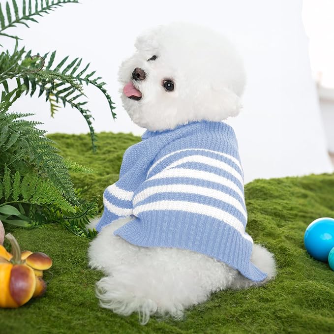 Haloumoning Small Dog Pullover Sweater, Striped Knitted Pet Sweaters for Fall Winter Dog Clothes, Turtleneck Thick Warm Clothes for Small Medium Large Dogs
