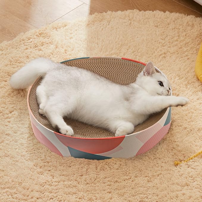 ComSaf Cat Scratcher Cardboard Bed Lounge Couch for Indoor Cats Oval Shape 17"x13", Kitty Cat Scratching Pad Recycle Corrugate Scratcher Long Lasting Furniture