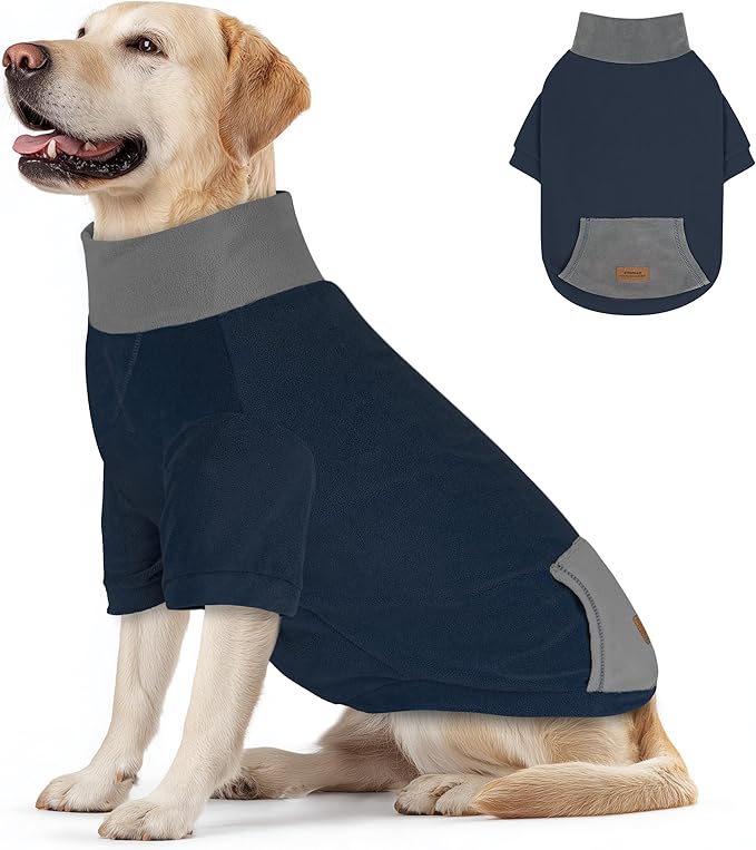 cyeollo Fleece Dog Sweater, Warm Fleece Dog Sweaters for Medium to Large Dogs Boy Girl Soft Turtleneck Stretchy Pullover Dogs Sweatshirt Winter Pet Clothes, Navy 2XL