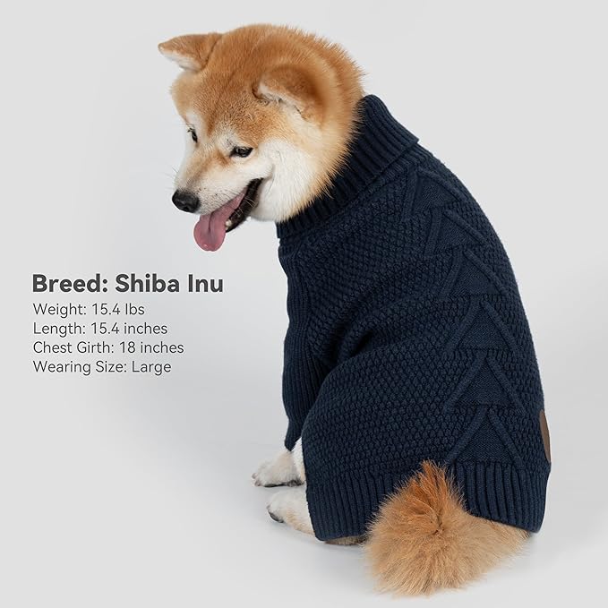 cyeollo Dog Sweaters for Medium Dogs Boy, Stretchy Warm Turtleneck Doggy Clothes for Fall Winter, Thermal Knit Pet Apparel with Sleeves, Navy XL