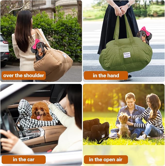 Dog Car Seat for Small Dogs, Portable Puppy Car Seat of Easy Installation, Fashionable Pet Carrier Bag with Large Pockets, Machine Washable Dog Booster Seat (Army Green)