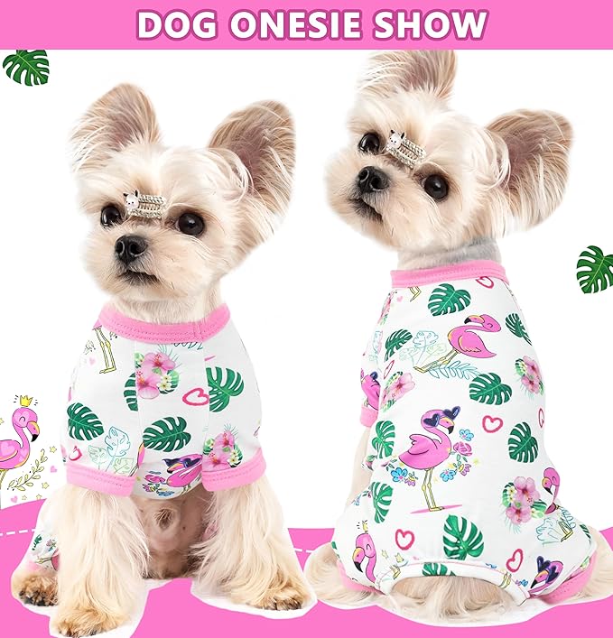 Dog Clothes for Small Medium Dogs Summer Dog Pajamas Girl Boy Puppy Pjs Doggy Onesie with Cute Pattern Pet Outfit Soft Cat Onesies (Pink, Medium)