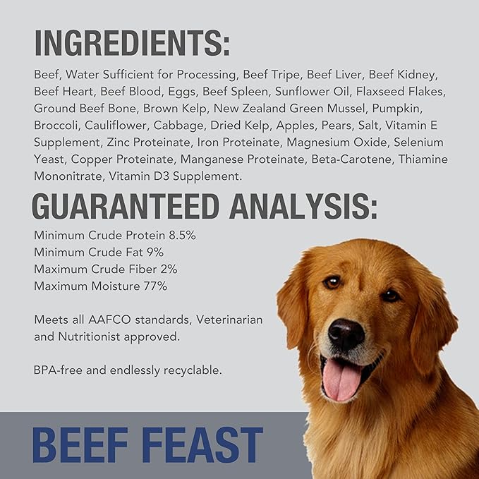 K9 Natural Wet Dog Food Pate Beef Feast - 6 oz Cans, Pack of 12 - Grain Free Canned Dog Food with Grass-Fed & Finished Beef - Single Source Limited Ingredient Diet - Made in New Zealand