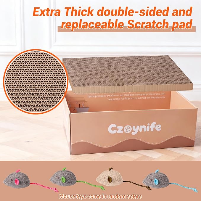 Czoynife 3PCS Cat Scratcher Cardboard, Oval Cat Scratch Pad Bowl Nest for Indoor Cats, Round Cat Scratching Board Corrugated Lounge Cat Bed, Furniture Protector for Couch (Brown, 17 * 11.5 in)