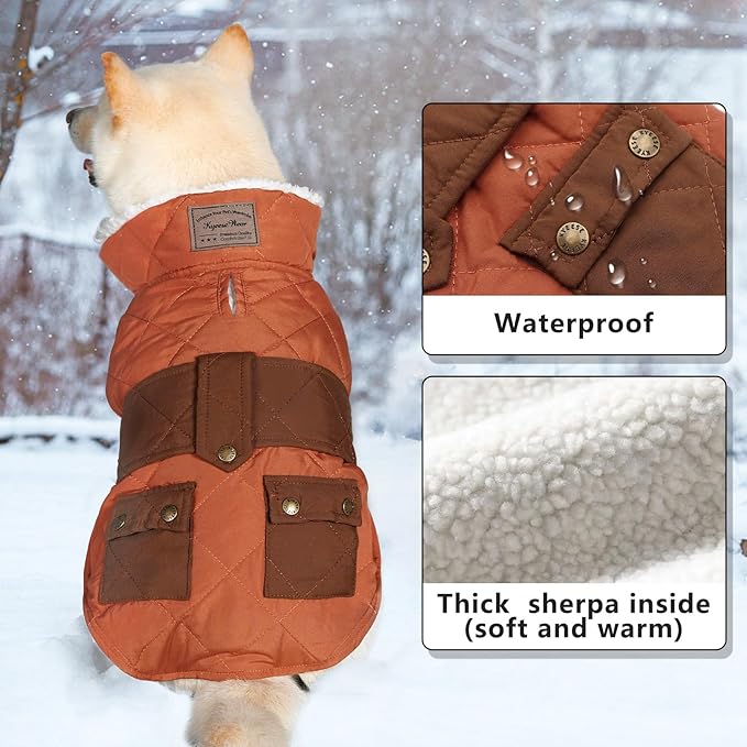 KYEESE Dog Coat Soft Pet Sweater for Cold Weather Warm Pet Winter Puffer Coat with Leash Hole Thick Pets Clothes with Pocket Waterproof Dogs Jacket with Fleece Lined Windproof Dog Coats for Small Dogs