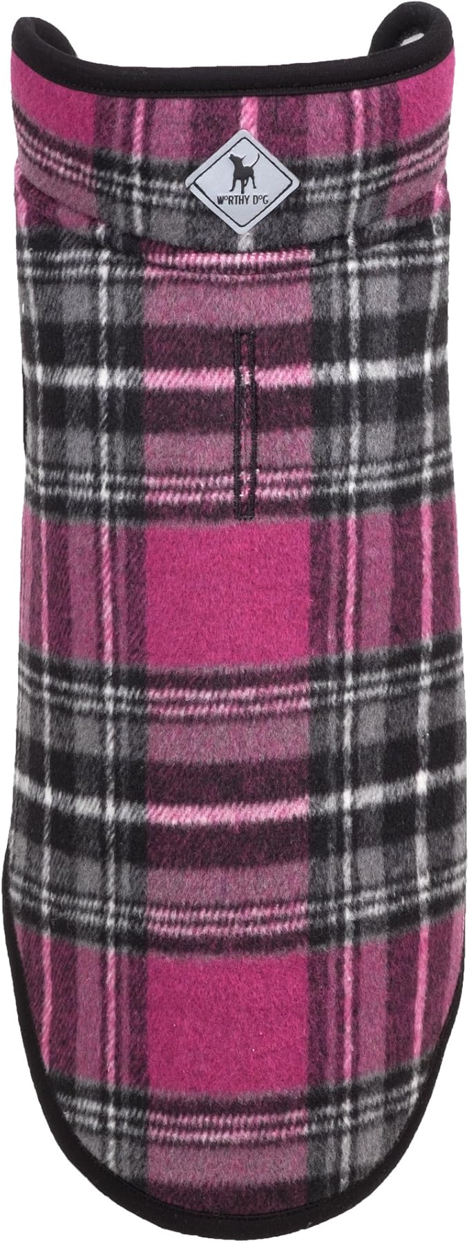 THE WORTHY DOG Alpine Plaid Dog Jacket – Wind-Resistant Winter Coat with Cozy Faux Shearling Lining, Adjustable Fit & Harness Hole – Machine Wash – Pink, Size 24