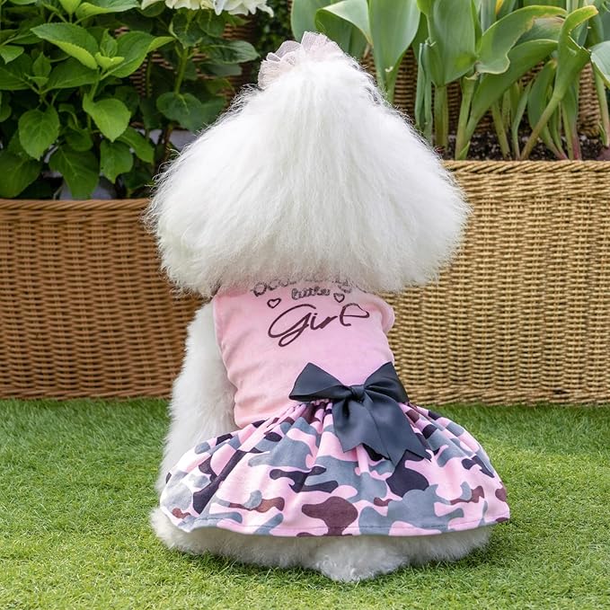 CuteBone Daddy's Little Girl Dog Dress for Small Dogs Pink Skirt Puppy Velvet Dresses Dog Clothes CVA21S-D
