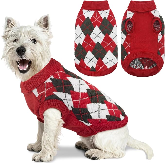 Dog Sweater, Soft Dog Sweaters for Small Medium Dogs Cats Girl Boy, Classic Knitted Turtleneck Outdoor Pet Clothes for Dogs Girl Boy, Christmas Puppy Kitten Sweater with Leash Hole, Red, Small