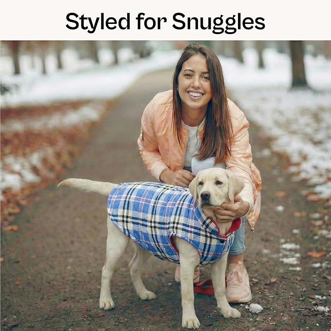 Parisian Pet Dog Reversible Jacket – British Style Plain/Plaid Winter Coat – Windproof Sweaters for Cold Weather – Warm Dog Vest – Soft Jacket for Medium Dogs M