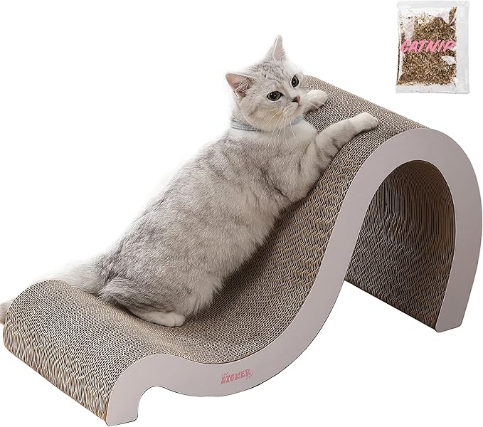 THE LICKER STORE CSR1013B Kona 27" Modern Cardboard Double-Sided Wave Cat Scratcher with Catnip, Cloud