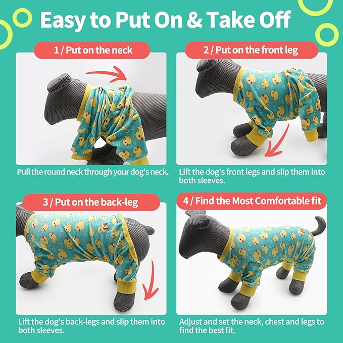 KYEESE Dog Pajamas Soft Dogs Clothes Pet Coat Velvet Dog Pajamas Small Sized Dogs Comfy Doggie Jammies Onesie Stretchy Doggie Pjs Pet Costume with Yellow Ducks Pattern, Small
