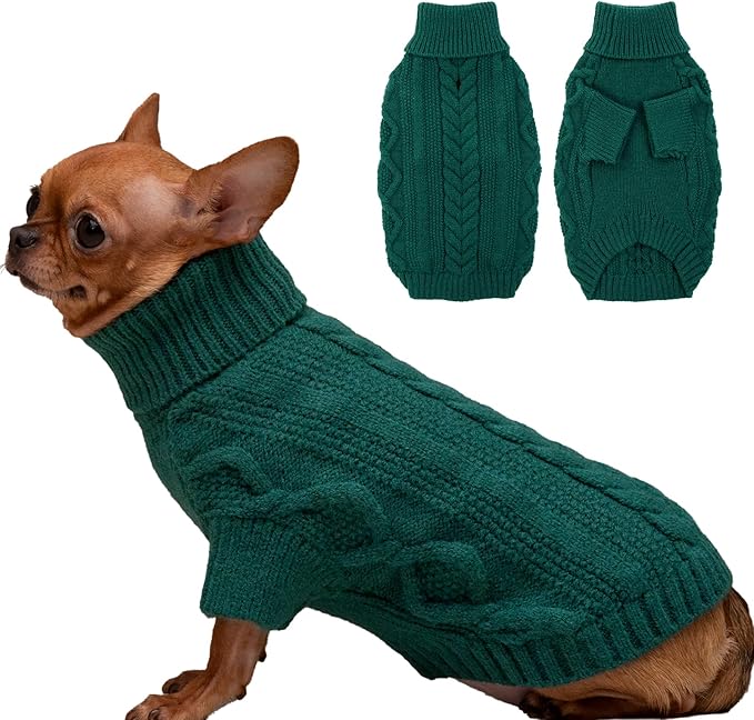 Small Dog Sweater With Harness Hole - Fall Thanksgiving Christmas Puppy Clothes, Warm Winter Sweatshirt for Toy Poodle, Yorkie - PeacockGreen S