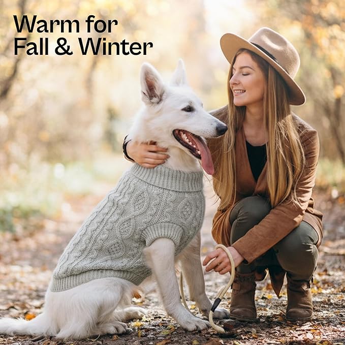 Parisian Pet Unisex Dog Sweaters - Pull Over, Turtle Neck Gray Dog Sweater - Cable Knit Thick Pet Sweater - Fall, Winter Doggy Clothes - Flexible Arm Holes Large Dogs Sweaters - 2XL