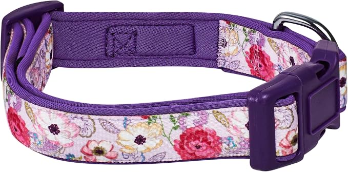 Blueberry Pet Soft & Comfy Peony Flower Print Neoprene Padded Adjustable Dog Collar, Mauve, Small, Neck 12"-16"