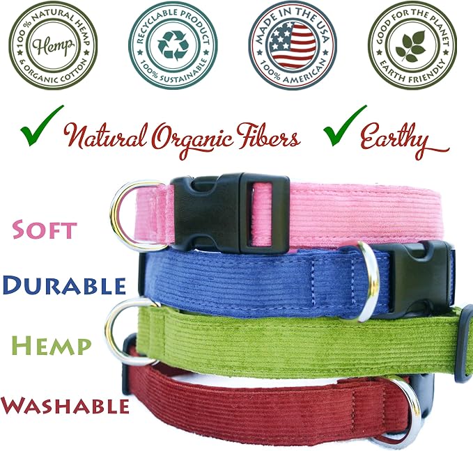 Hemp Corduroy Dog Collar - No Pattern (1" Extra Large, Bronze)