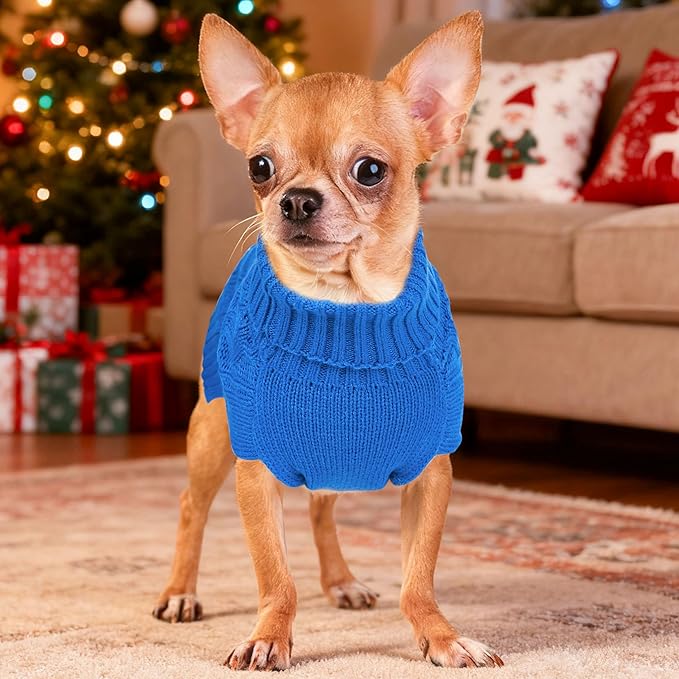 Knit Small Dog Sweater Warm Winter Dog Clothes Girl Boy Soft Turtleneck Dachshund Clothes Sleeveless Doggy Sweater Pullover Puppy Clothes Pet Cat Coat (Blue, Medium)