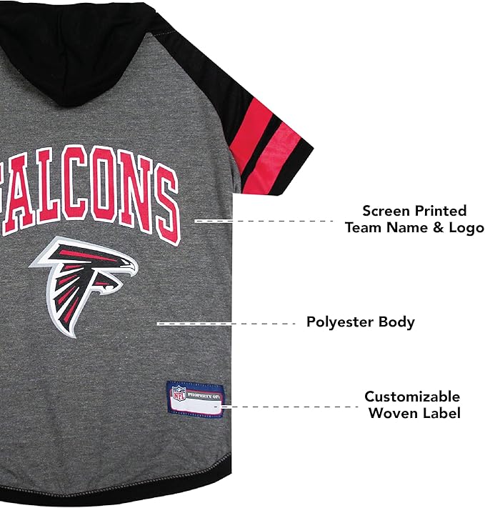 Pets First NFL Atlanta Falcons Hoodie for Dogs & Cats. NFL Football Licensed Dog Hoody Tee Shirt, Large. Sports Hoody T-Shirt for Pets. Licensed Sporty Dog Shirt (ATL-4044-LG)