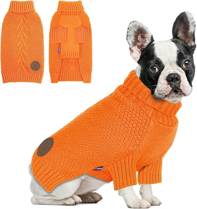 cyeollo Dog Sweater Pullover Turtleneck for Dogs, Classic Knitwear Fall Winter Cold Weather Dog Clothes Warm Pet Apparel Small Medium Large Doggie Sweaters, Orange M