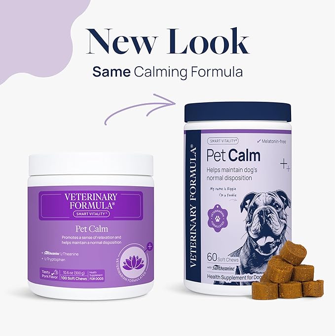 Veterinary Formula Pet Calm 60ct – Vet-Formulated Calming Chews for Dogs with L-Theanine, L-Tryptophan for Behavior Support, Relaxation Treats, Puppy Chews for Stressful Situations, Dog Calming Aid